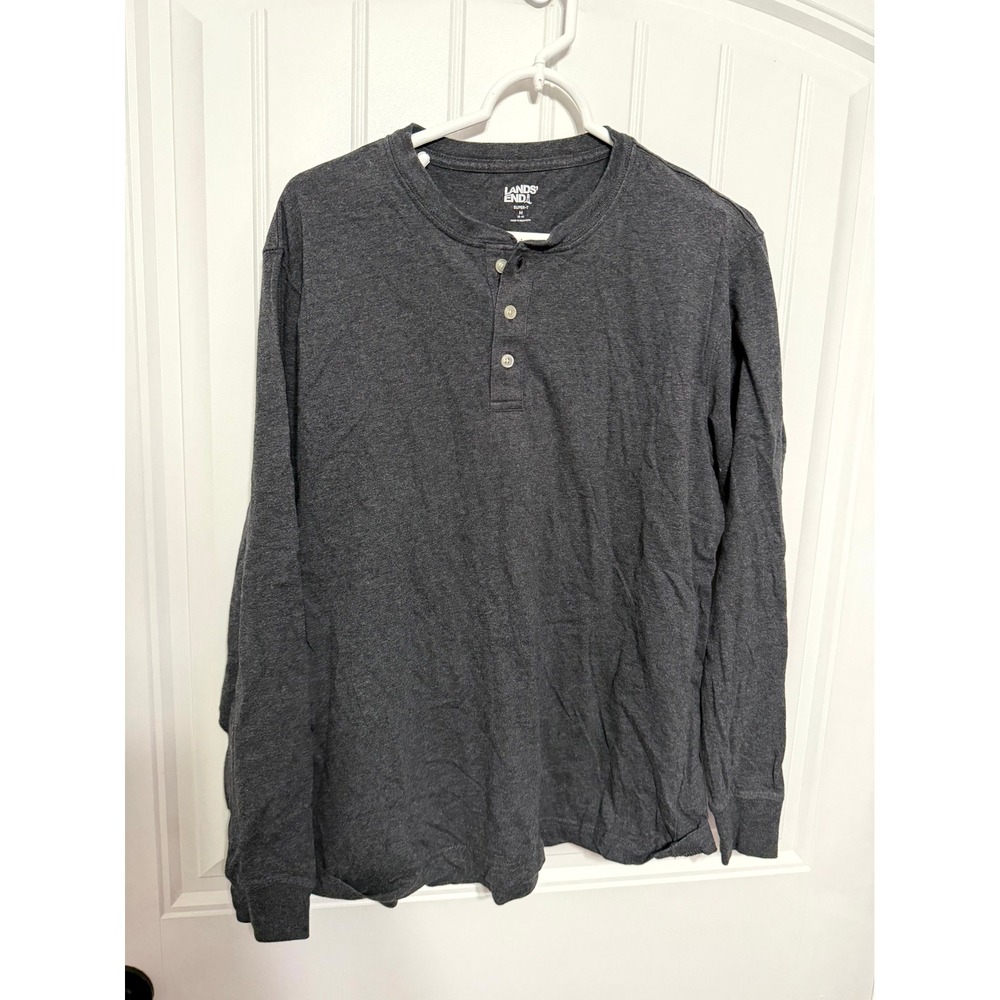 Lands' End Henley Mens M Super-T Charcoal Heather Long Sleeve EUC